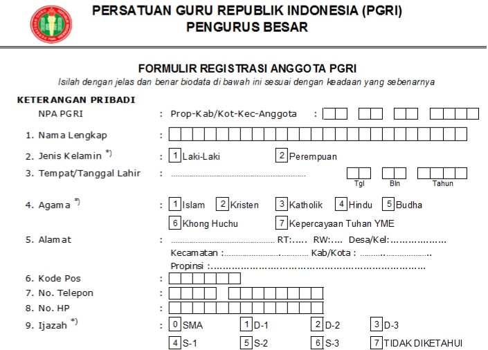 Pendaftaran PGRI Cibinong - Persatuan Guru Republik Indonesia Cabang Cibinong